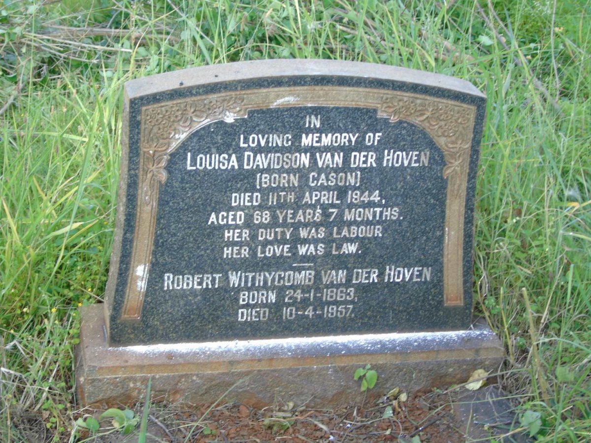 HOVEN Robert Withycomb, van der 1863-1957 & Louisa Davidson CASON -1944