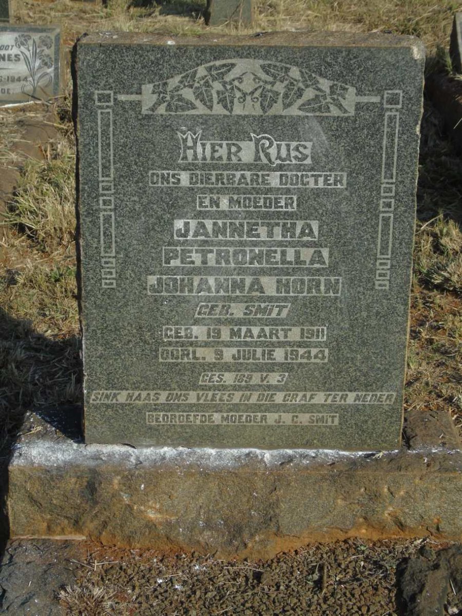 HORN Jannetta Petronella Johanna nee SMIT 1911-1944