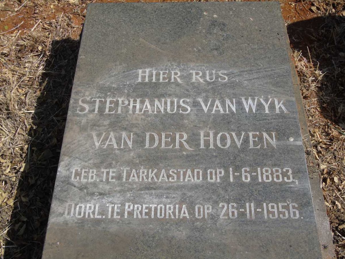 HOVEN Stephanus Van Wyk, van der 1883-1956