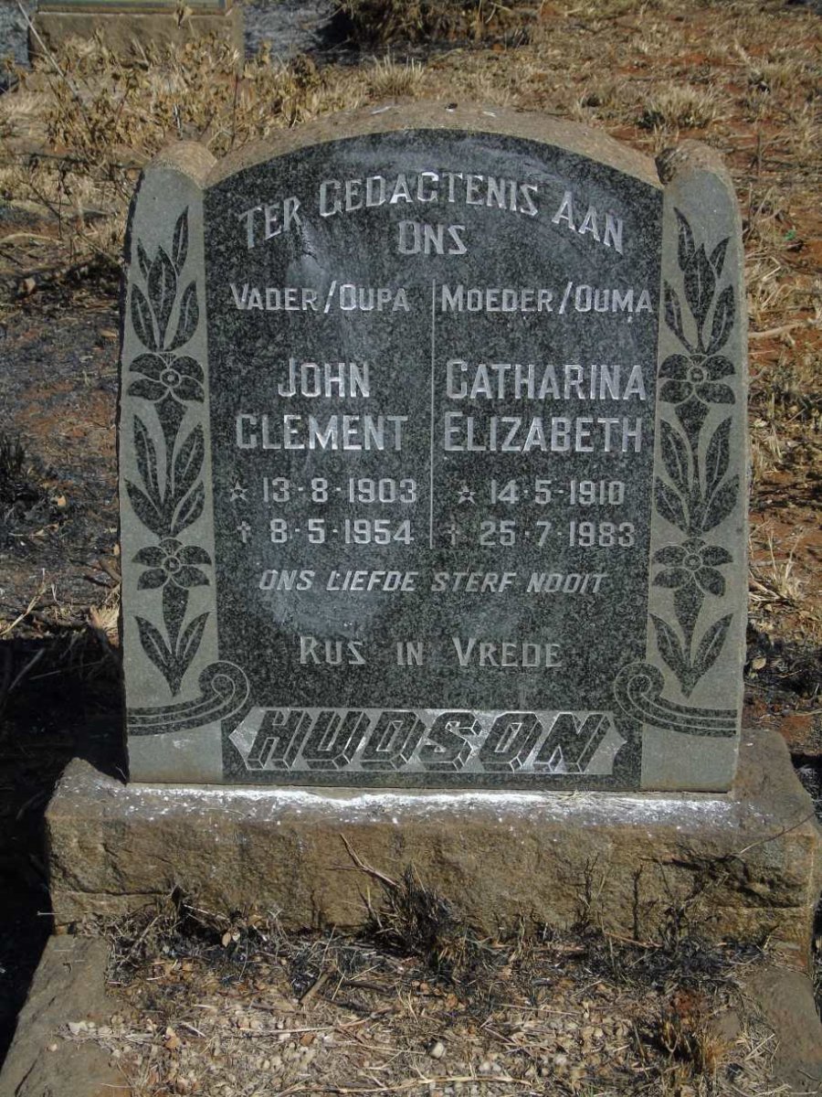 HUDSON John Clement 1903-1954 & Catharina Elizabeth 1910-1983