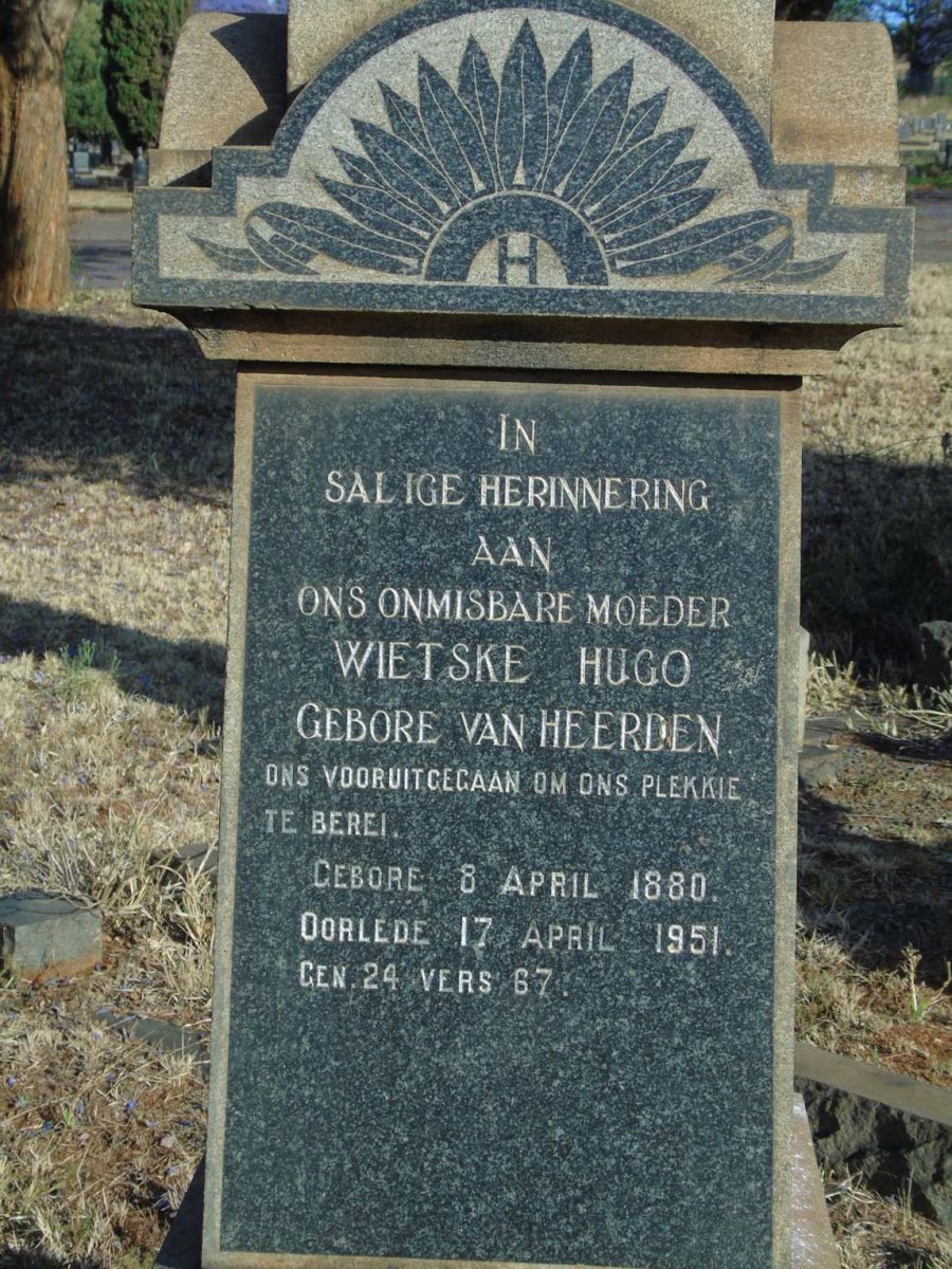 HUGO Wietske nee VAN HEERDEN 1880-1951