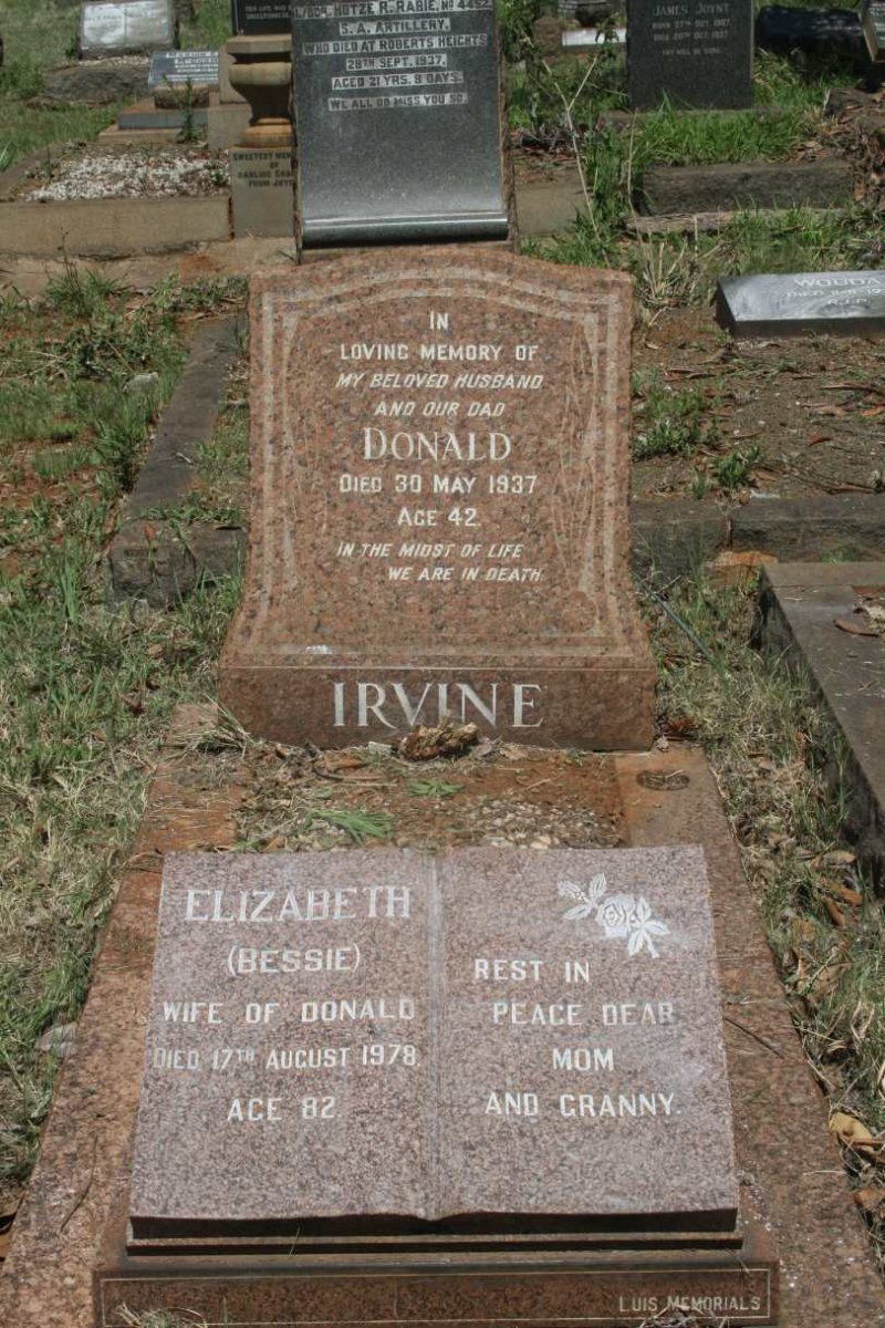 IRVINE Donald -1937 & Elizabeth -1978