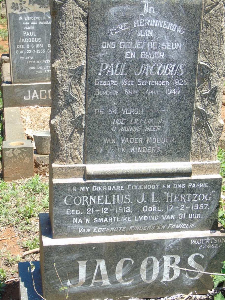 JACOBS Cornelius J.L. 1913-1957 :: JACOBS Paul Jacobus 1928-1949 