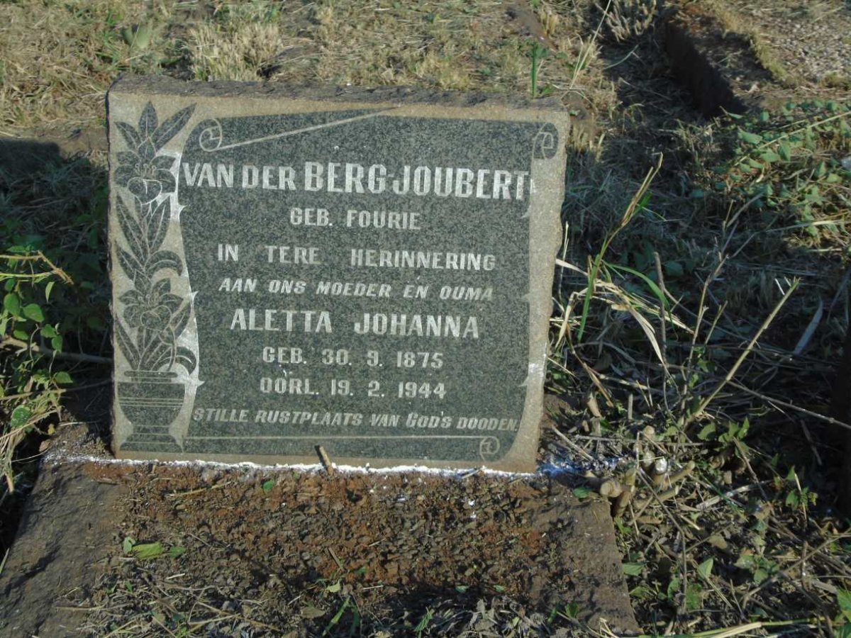 JOUBERT Aletta Johanna, VAN DER BERG nee FOURIE 1875-1944