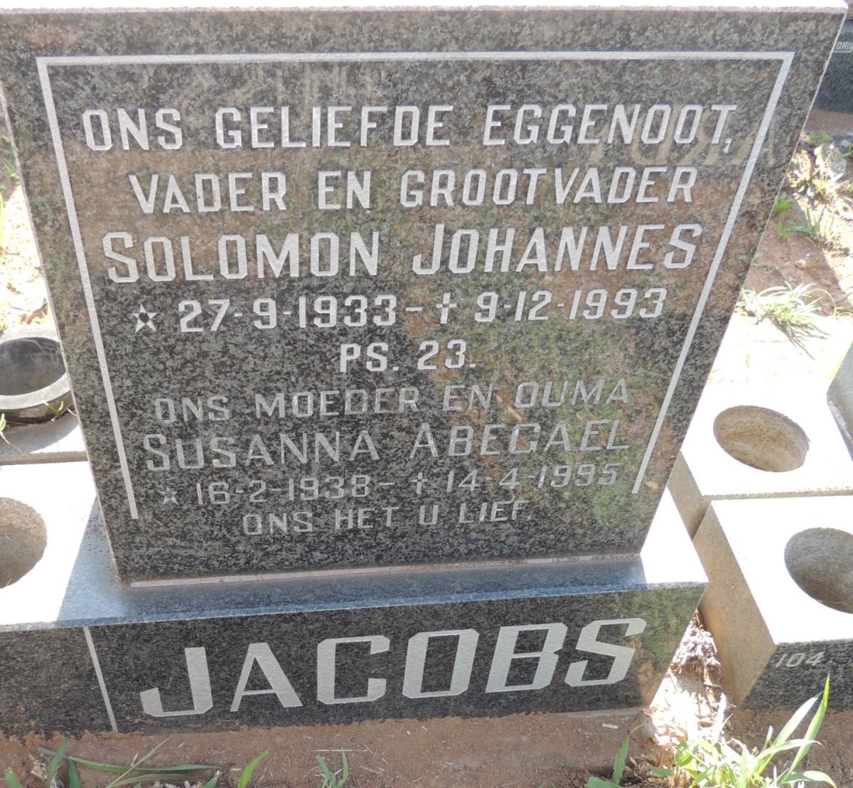 JACOBS Solomon Johannes 1933-1993 & Susanna Abegael 1938-1995