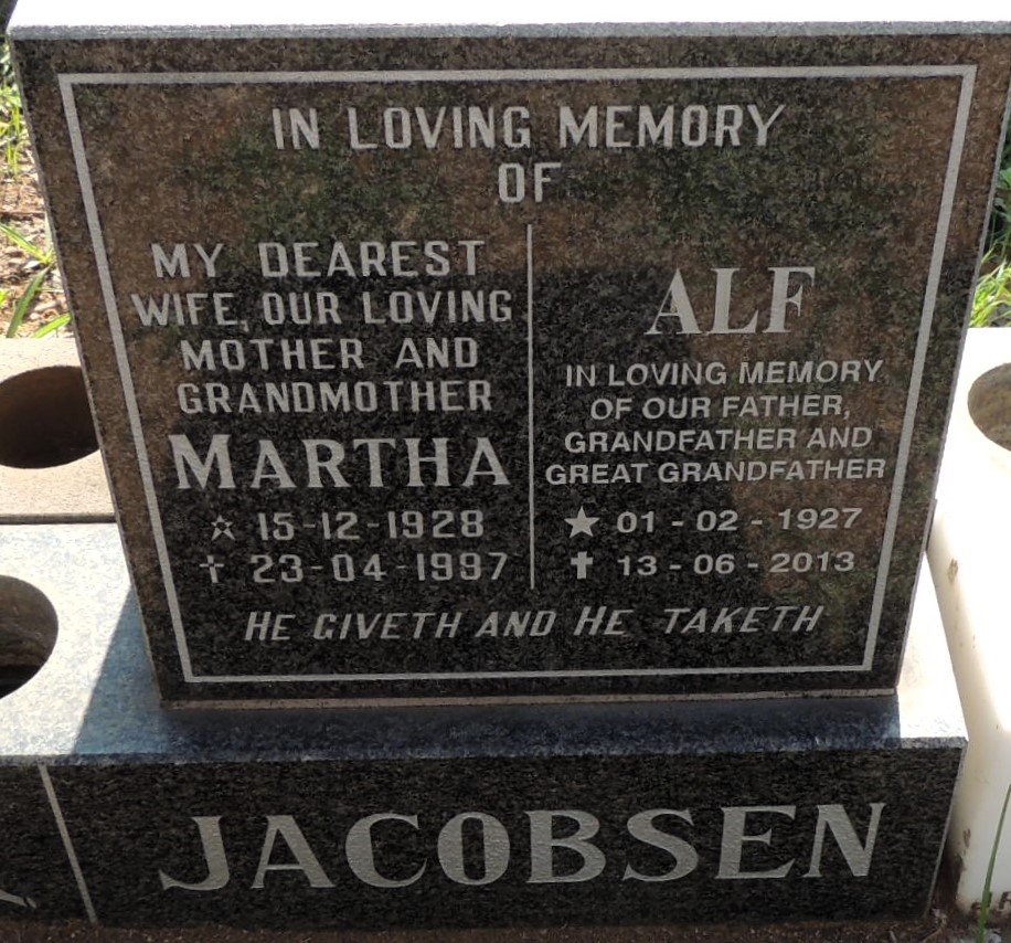 JACOBSEN Alf 1927-2013 & Martha 1928-1997