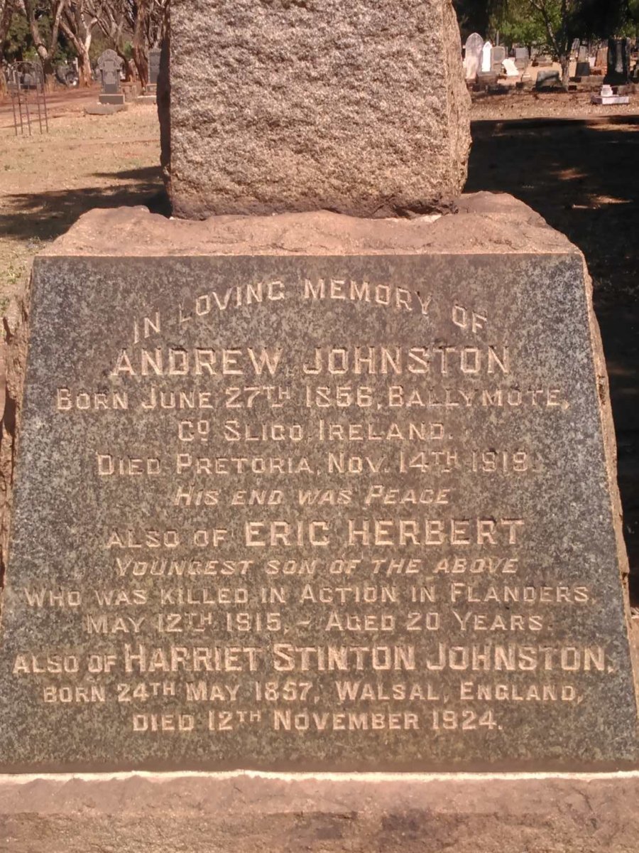 JOHNSTON Andrew 1856-1919 &amp; Harriet Stinton 1857-1924 :: JOHNSTON Eric Hebert -1915