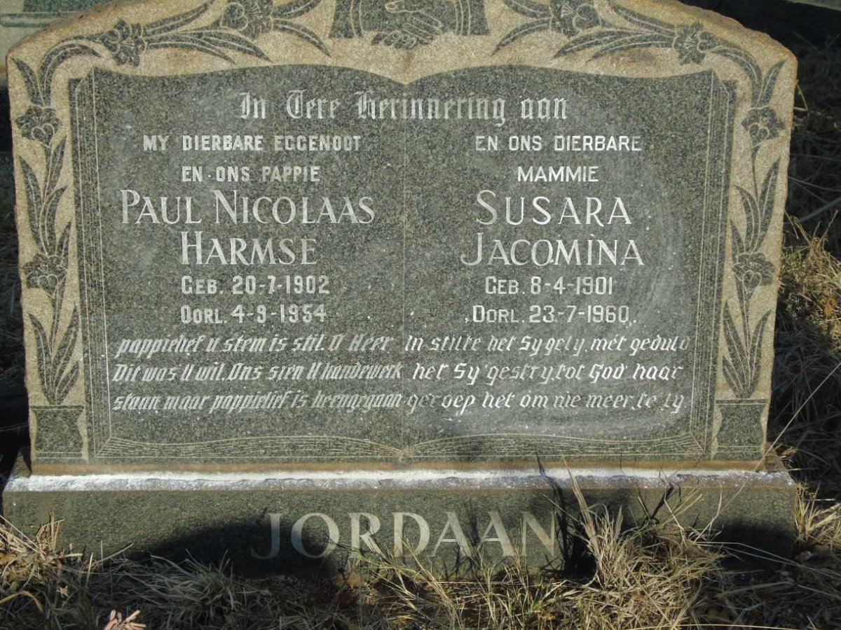 JORDAAN Paul Nicolaas Harmse 1902-1954 & Susara Jacomina 1901-1960