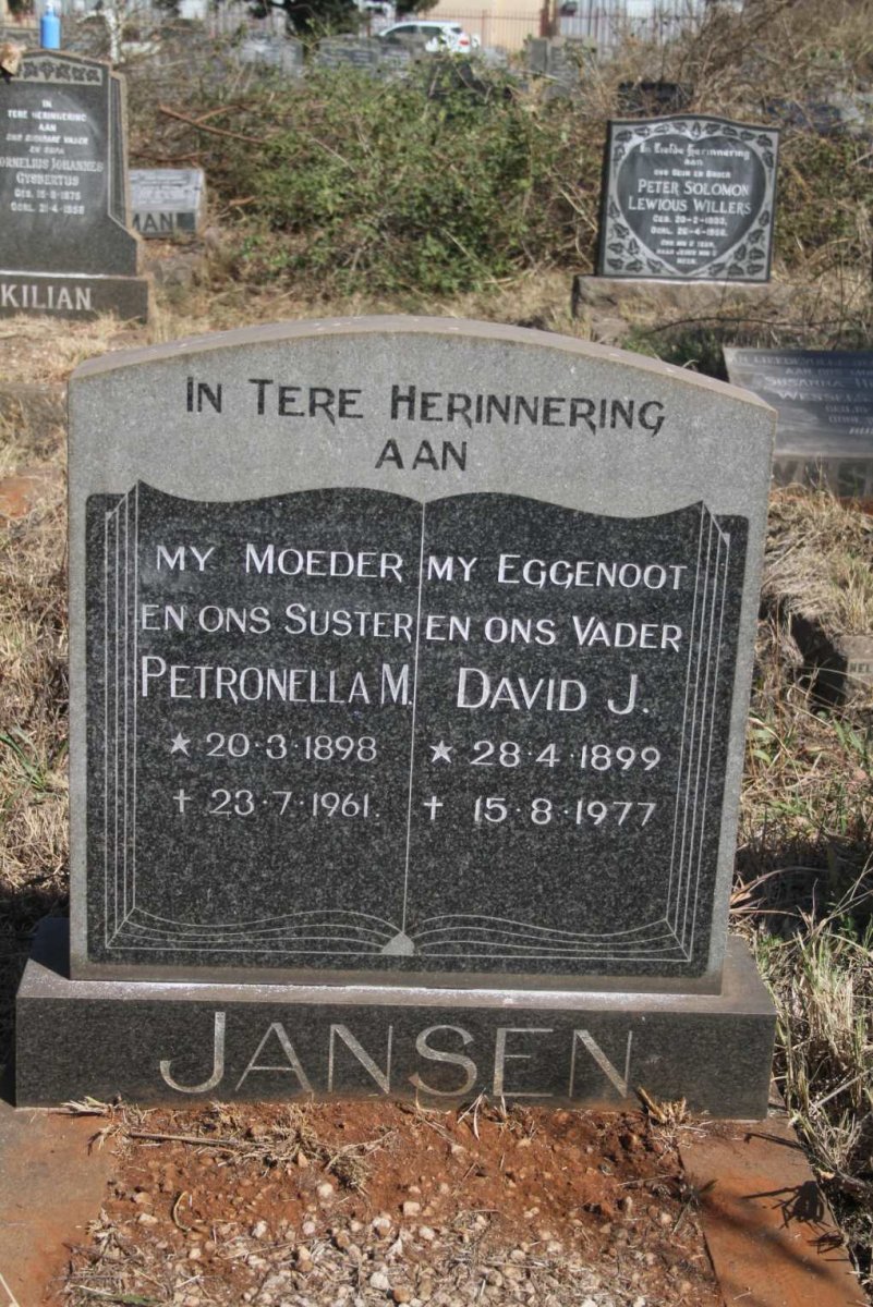 JANSEN David J. 1899-1977 & Petronella M. 1891-1961