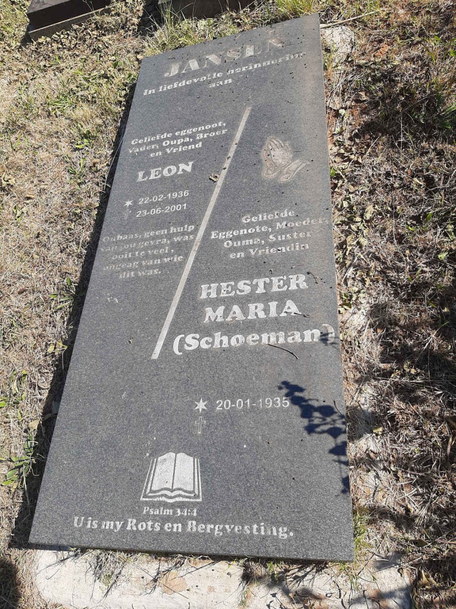 JANSEN Leon 1936-2001 &amp; Hester Maria SCHOEMAN 1935-