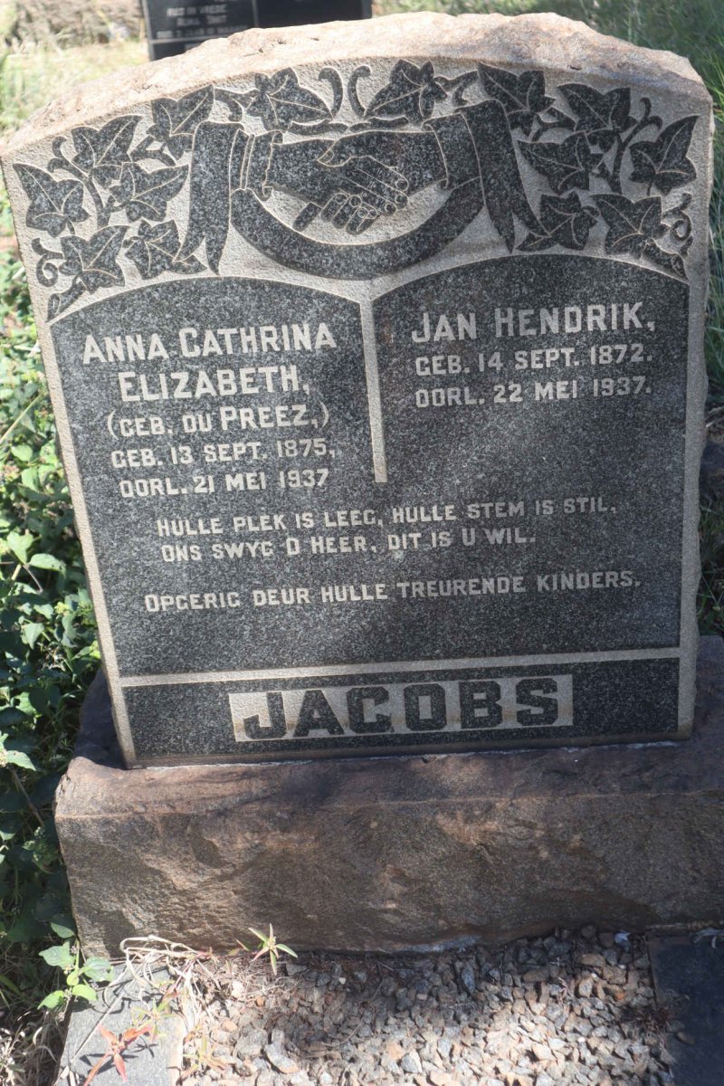 JACOBS Jan Hendrik 1872-1937 &amp; Anna Cathrina Elizabeth DU PREEZ 1875-1937