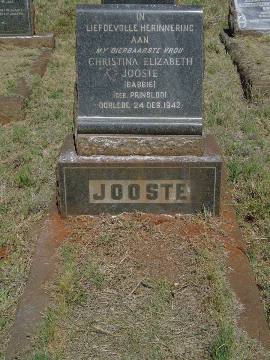 JOOSTE Christina Elizabeth nee PRINSLOO -1942