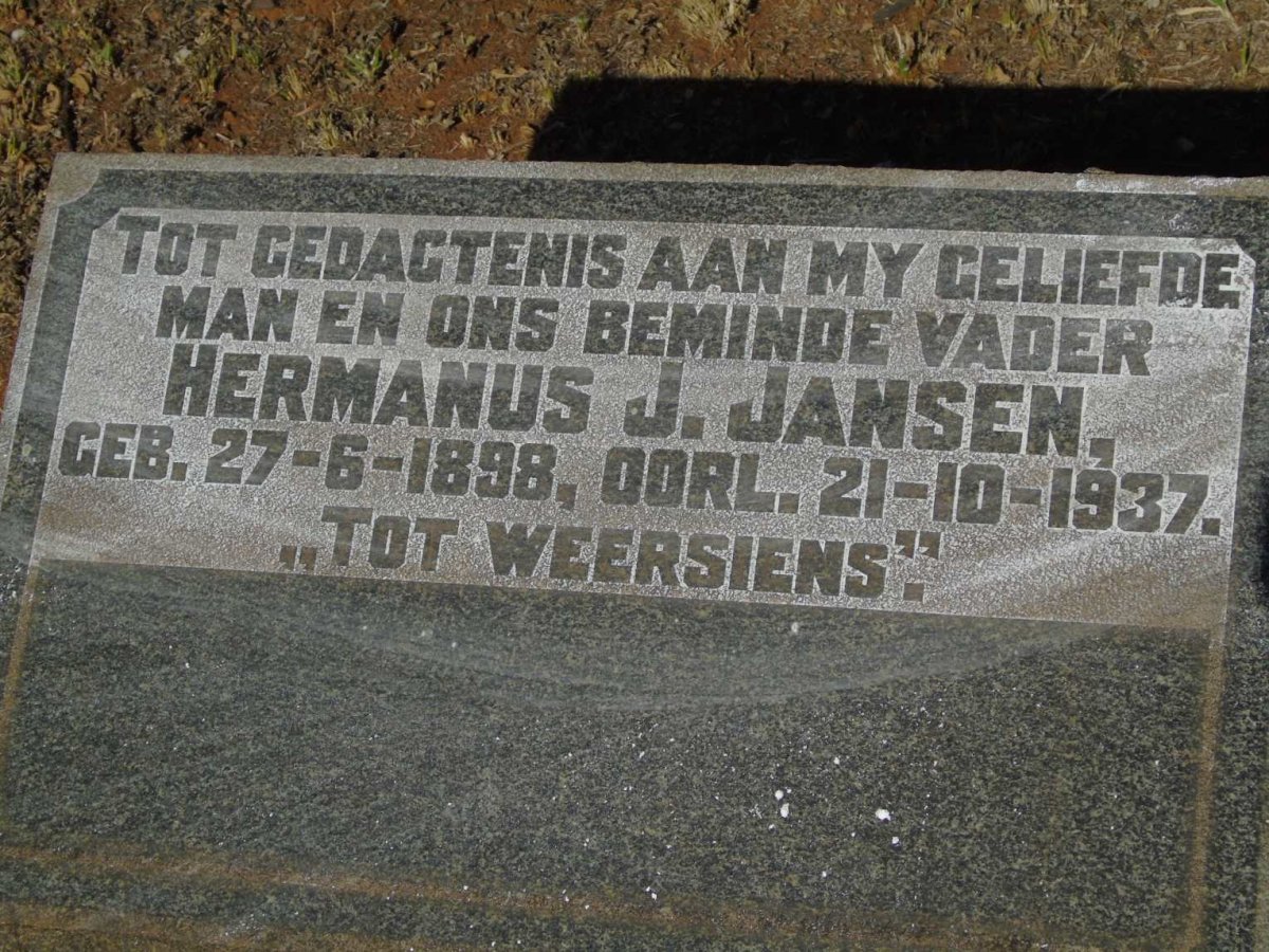 JANSEN Hermanus J. 1898-1937