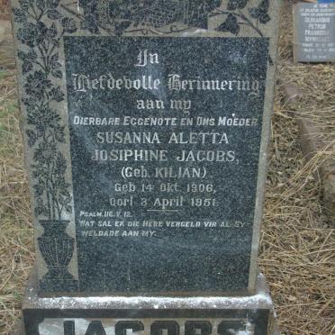 JACOBS Susanna Aletta Josiphine nee KILIAN 1906-1951