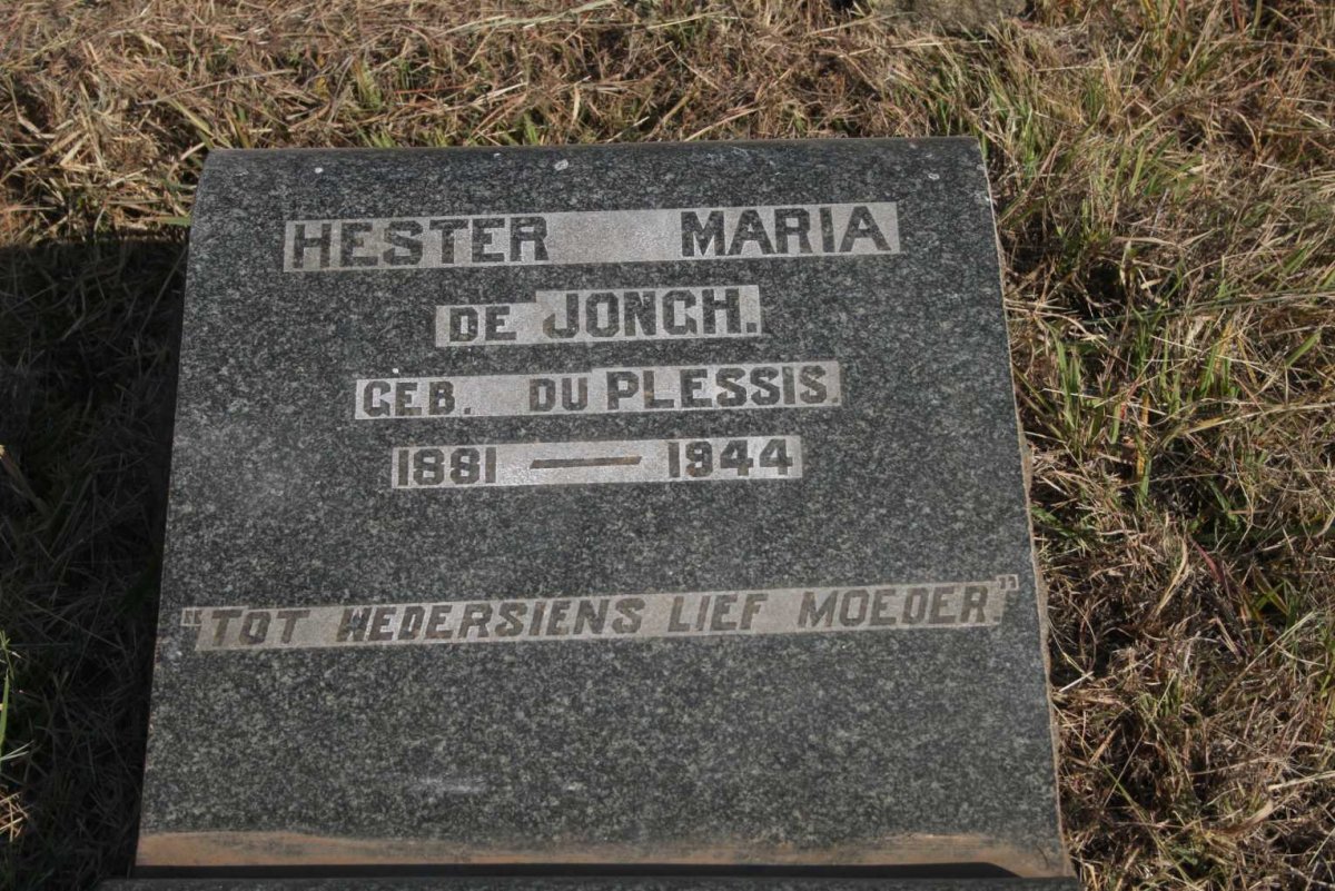 JONGH Hester Maria, de nee DU PLESSIS 1881-1944