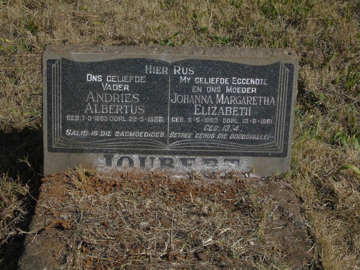 JOUBERT Andries Albertus 1883-1966 &amp; Johanna Margaretha Elizabeth 1883-1961