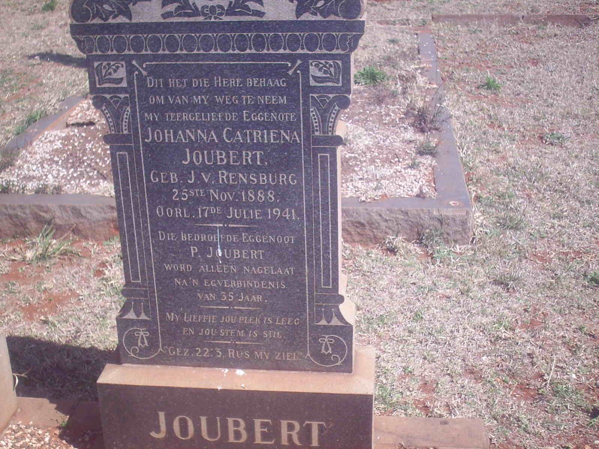 JOUBERT Johanna Catriena nee J.V. RENSBURG 1888-1941