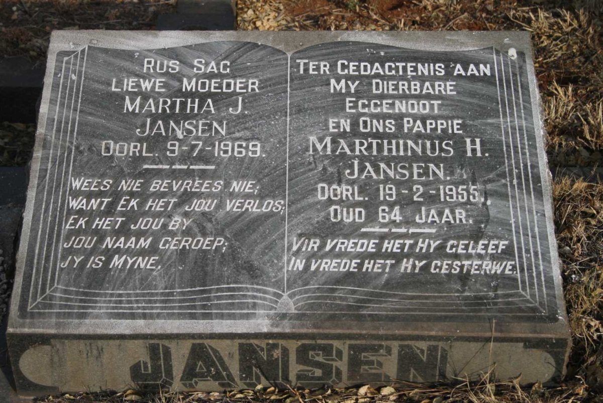 JANSEN Marthinus H. -1955 & Martha J. -1969
