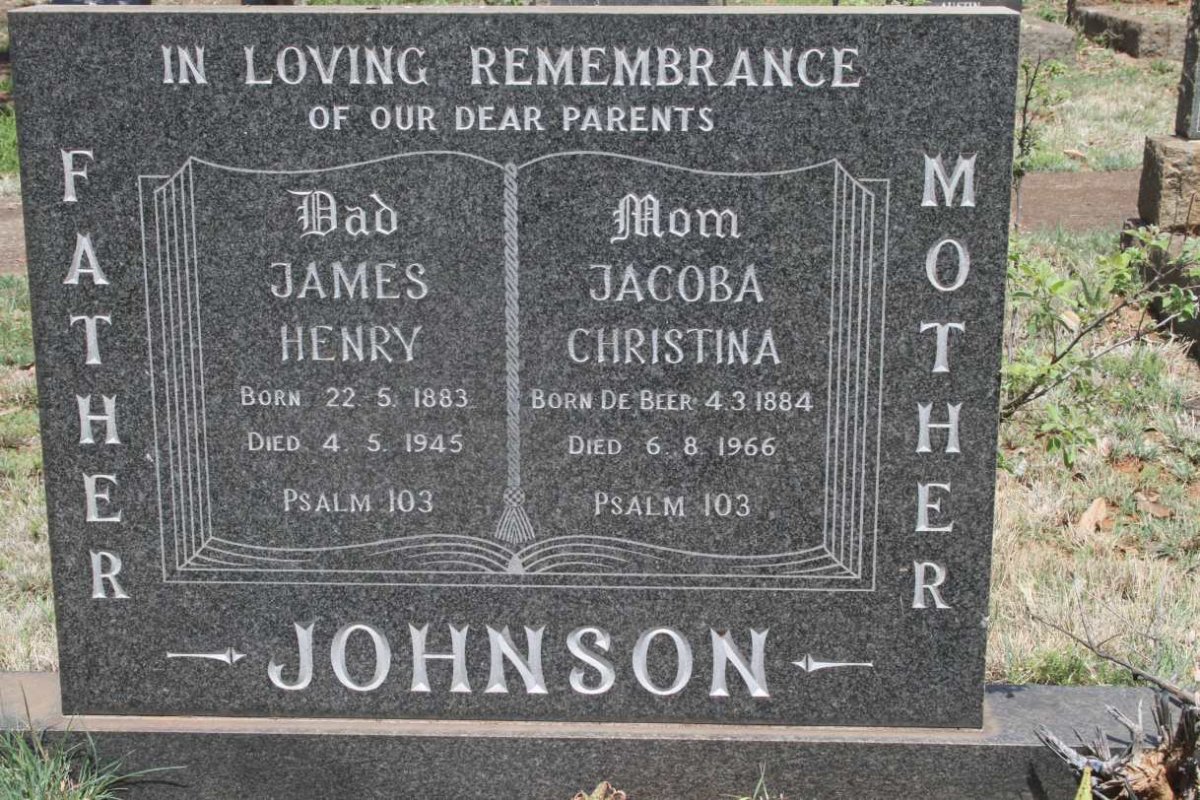 JOHNSON James Henry 1883-1945 & Jacoba Christina DE BEER 1884-1966