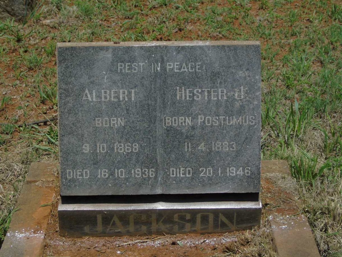 JACKSON Albert 1868-1936 & Hester J. POSTUMUS 1883-1946