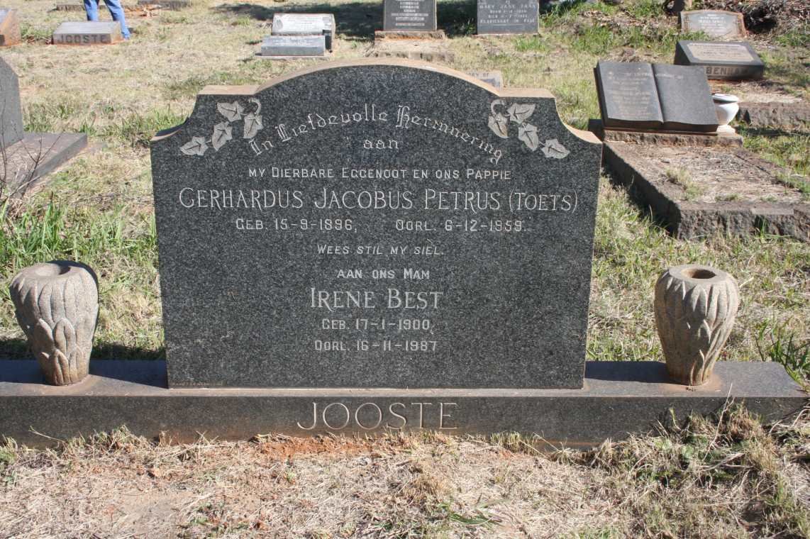 JOOSTE Gerhardus Jacobus Petrus 1896-1959 &amp; Irene Best 1900-1987