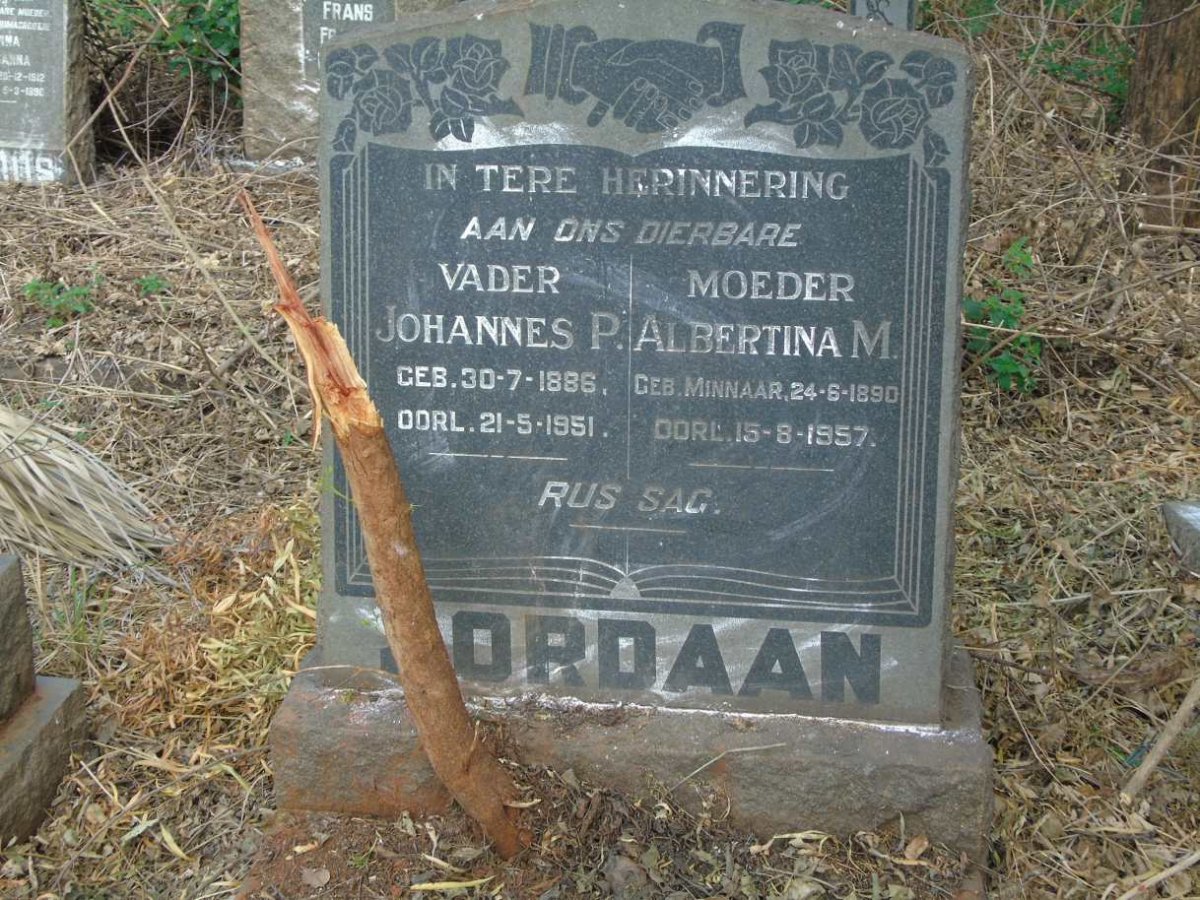 JORDAAN Johannes P. 1886-1951 & Albertina M. MINNAAR 1890-1957