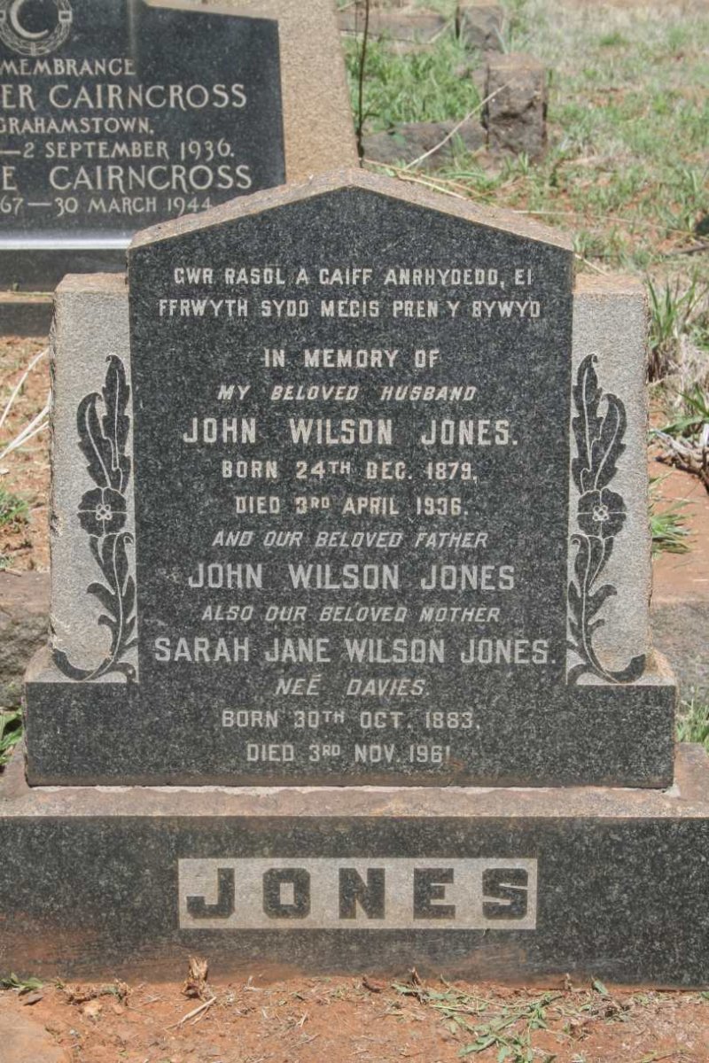 JONES John Wilson 1879-1936 & Sarah Jane Wilson DAVIES 1883-1961