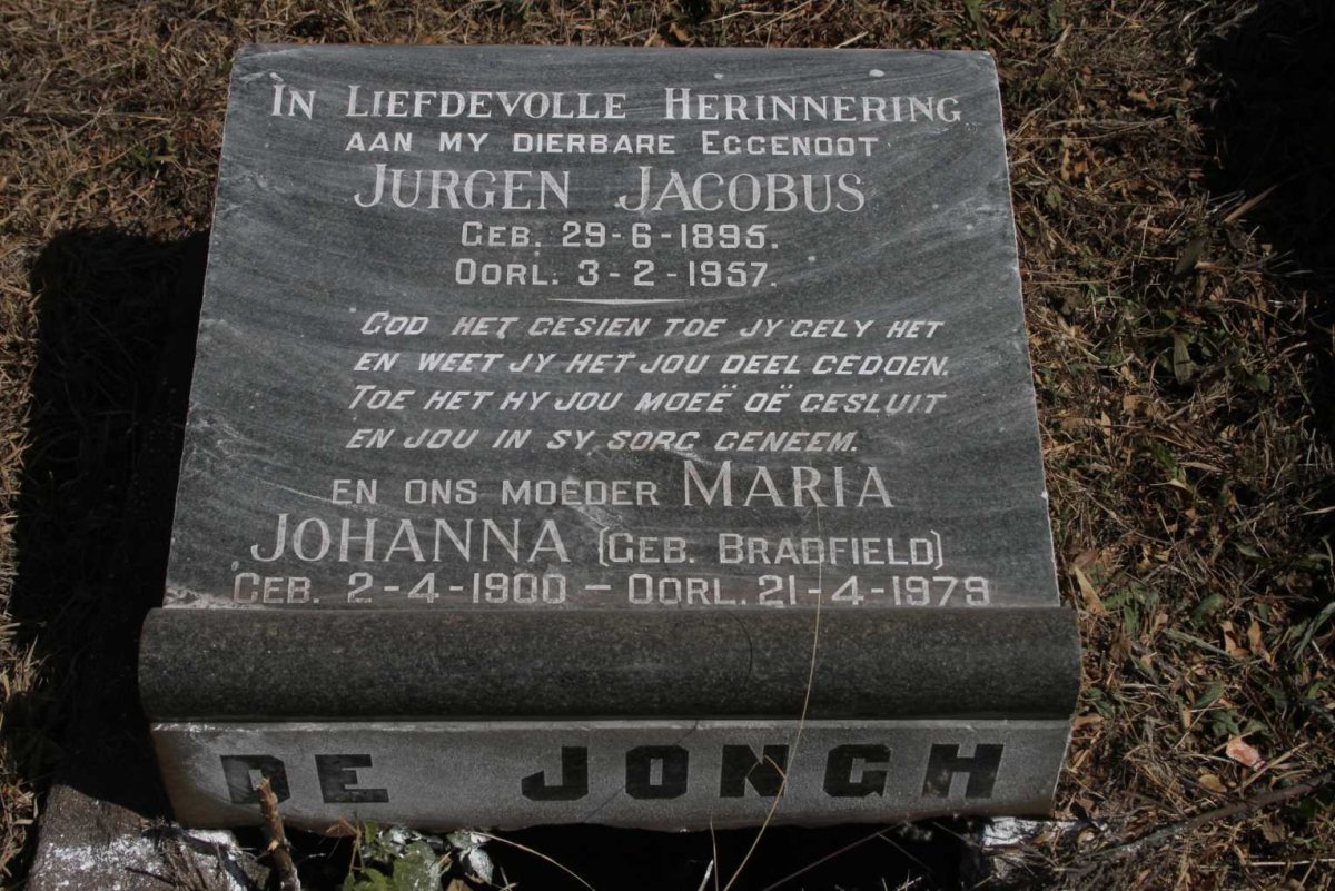 JONGH Jurgen Jacobus, de 1895-1957 & Maria Johanna BRADFIELD 1900-1979