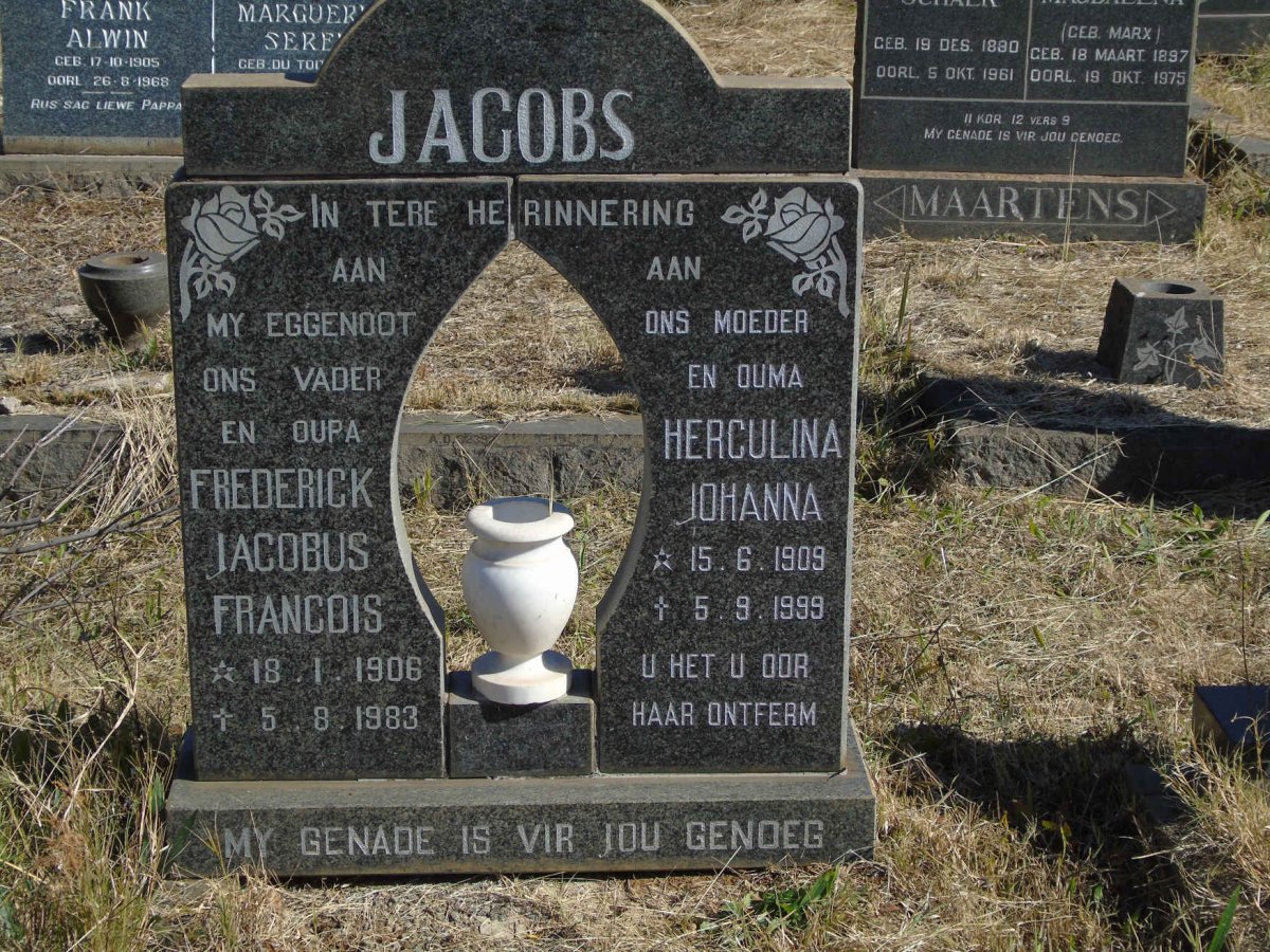 JACOBS Frederick Jacobus Francois 1906-1983 &amp; Herculina Johanna 1909-1999