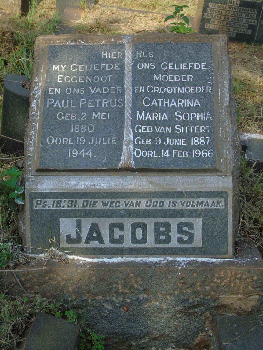JACOBS Paul Petrus 1880-1944 &amp; Catharina Maria Sophia VAN SITTERT 1887-1966