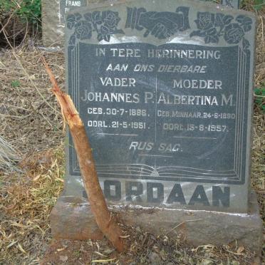 JORDAAN Johannes P. 1886-1951 & Albertina M. MINNAAR 1890-1957