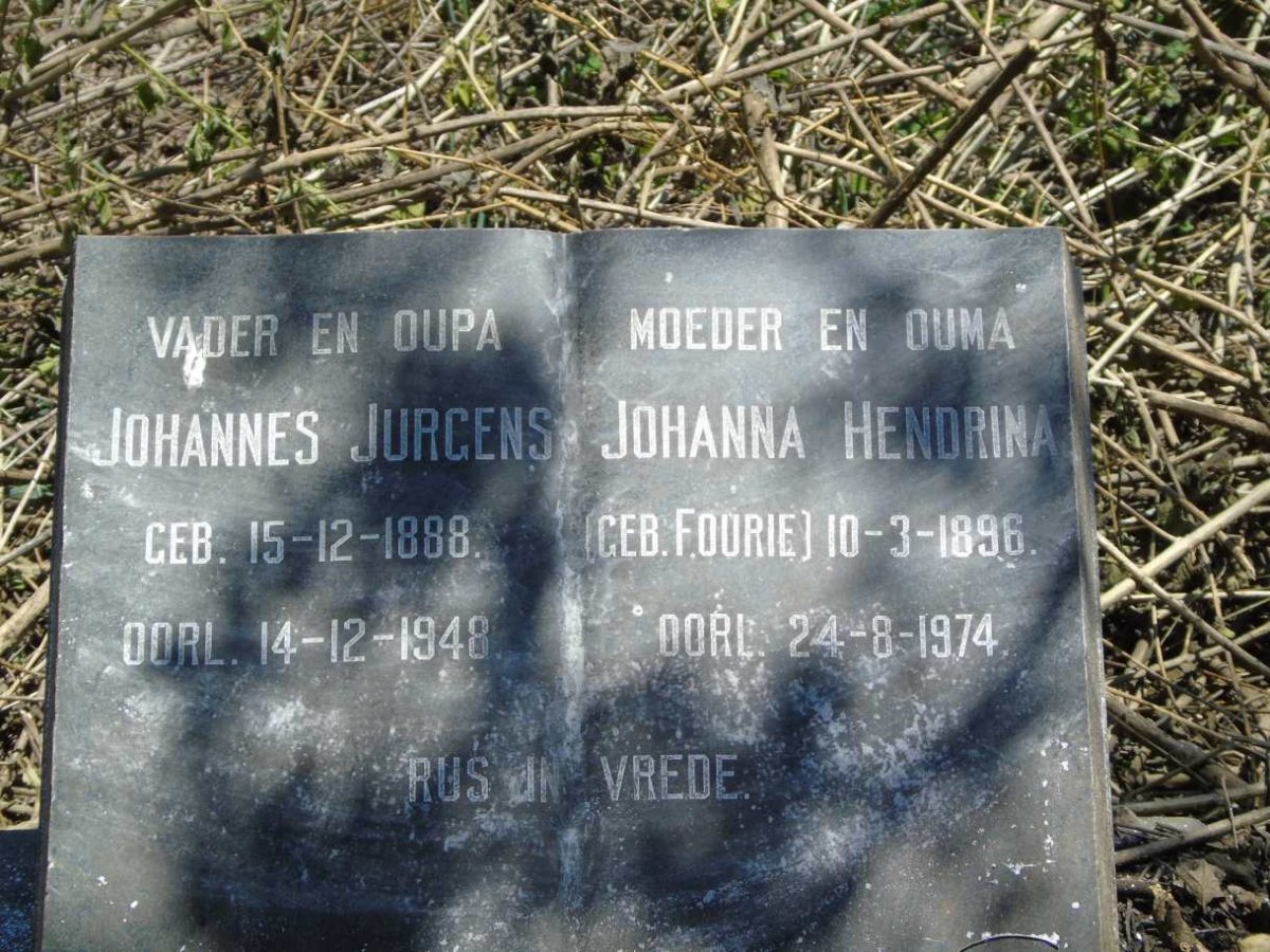 JURGENS Johannes 1888-1948 & Johanna Hendrina FOURIE 1896-1974