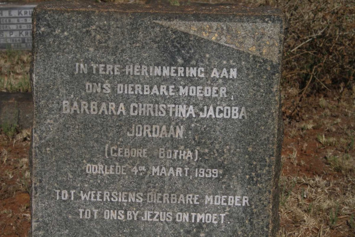 JORDAAN Barbara Christina Jacoba nee BOTHA -1939