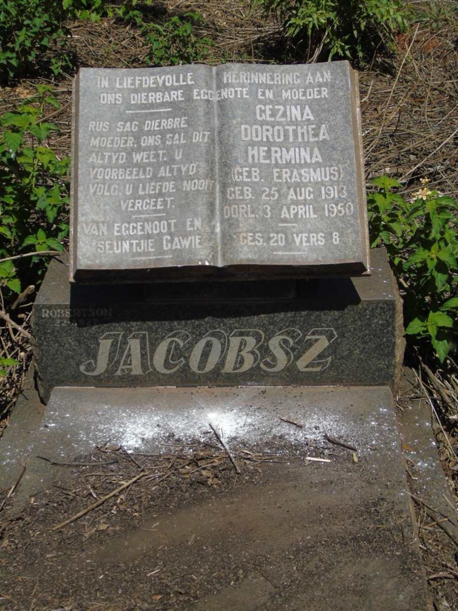JACOBSZ Gezina Dorothea Hermina nee ERASMUS 1913-1950