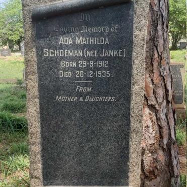 SCHOEMAN Ada Mathilda nee JANKE 1912-1935