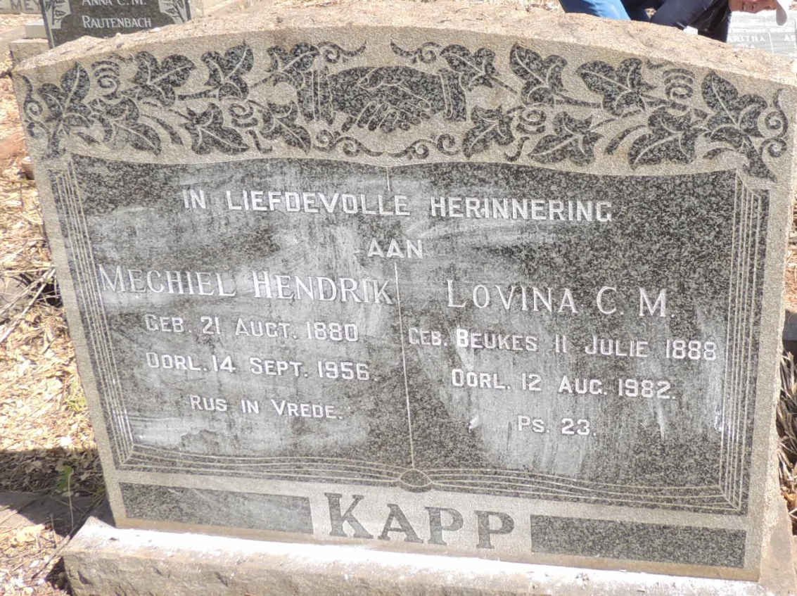 KAPP Mechiel Hendrik 1880-1956 & Lovina C.M. BEUKES 1888-1982