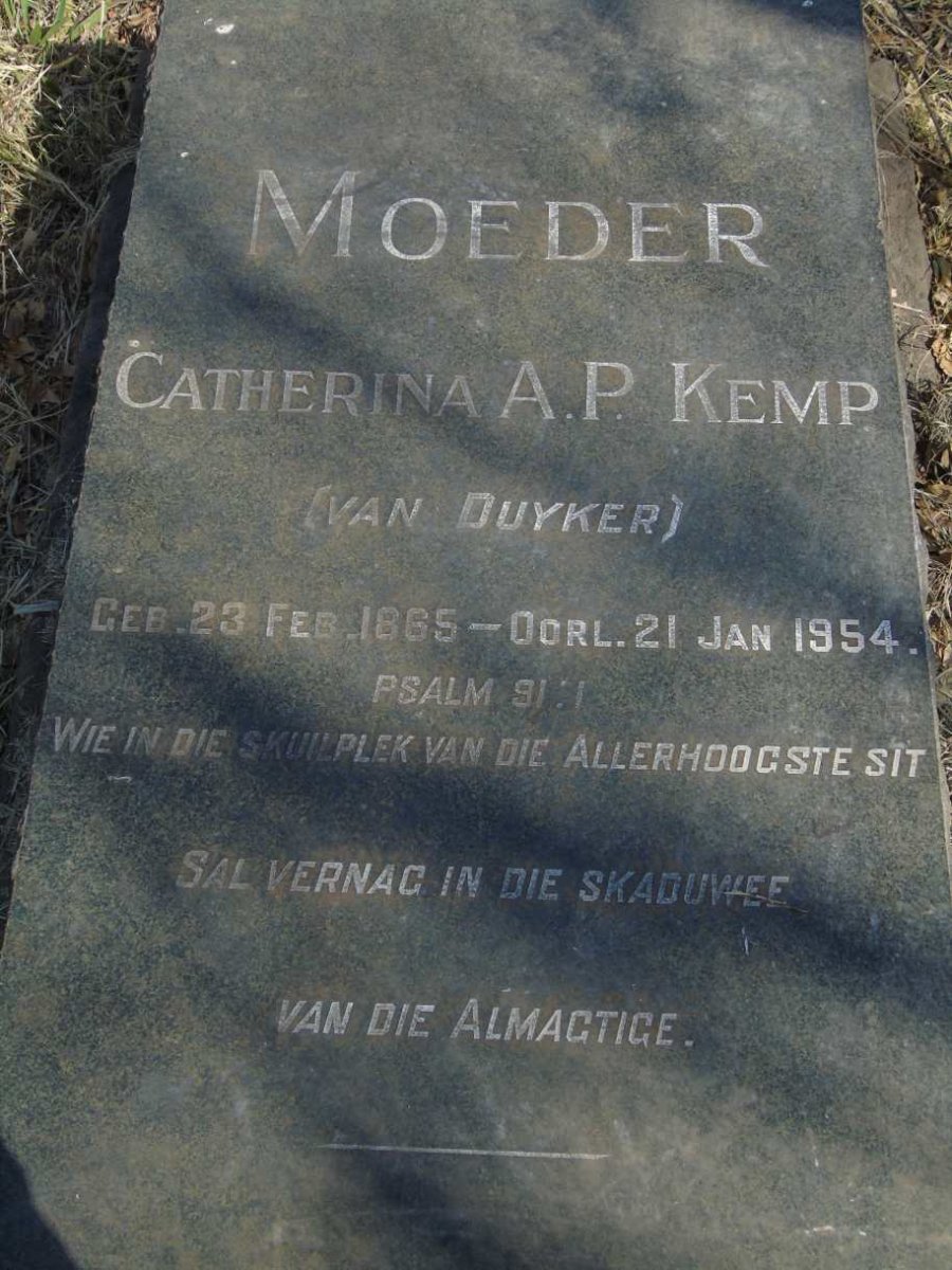 KEMP Catherina A.P. nee VAN DUYKER 1865-1954