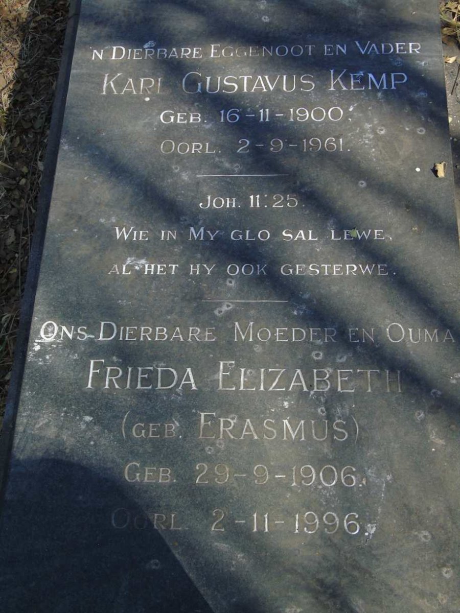KEMP Karl Gustavus 1900-1961 & Frieda Elizabeth ERASMUS 1906-1996