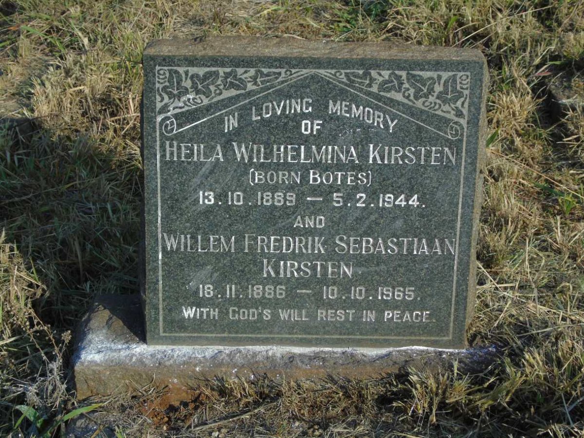 KIRSTEN Willem Fredrik Sebastiaan 1886-1965 & Heila Wilhelmina BOTES 1889-1944