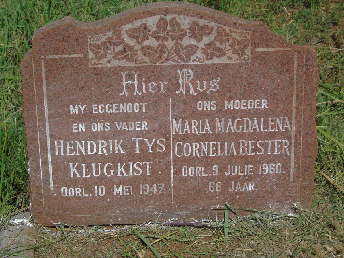 KLUGKIST Hendrik Tys -1947 & Maria Magdalena Cornelia BESTER -1960