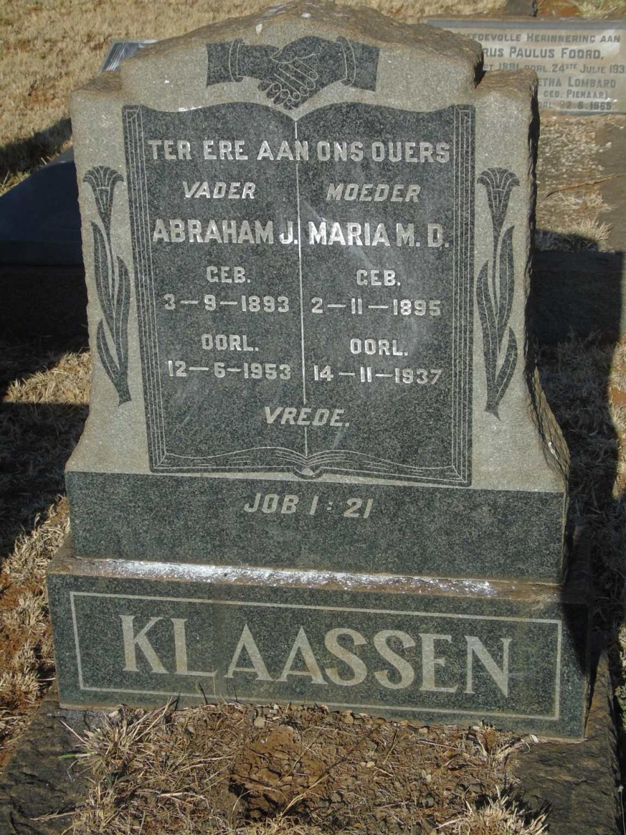 KLAASSEN Abraham J. 1893-1953 & Maria M.D. 1895-1937