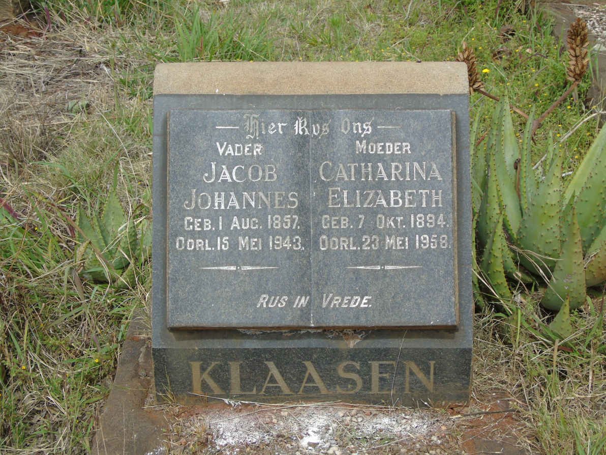 KLAASEN Jacob Johannes 1857-1943 &amp; Catharina Elizabeth 1894-1958