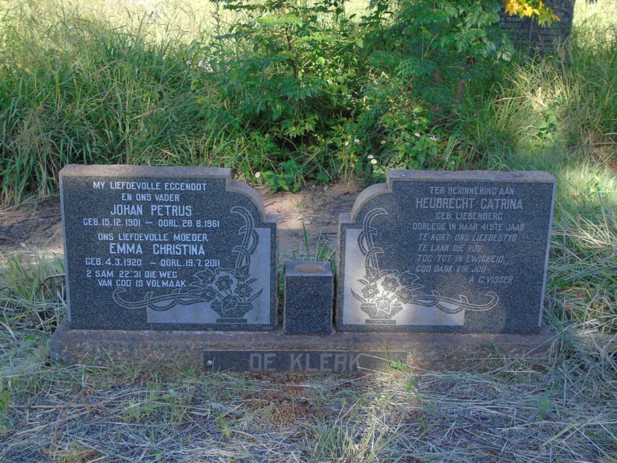 KLERK Johan Petrus, de 1901-1961 & Emma Christina 1920-2011 :: DE KLERK Heubrecht Catrina nee LIEBENBERG