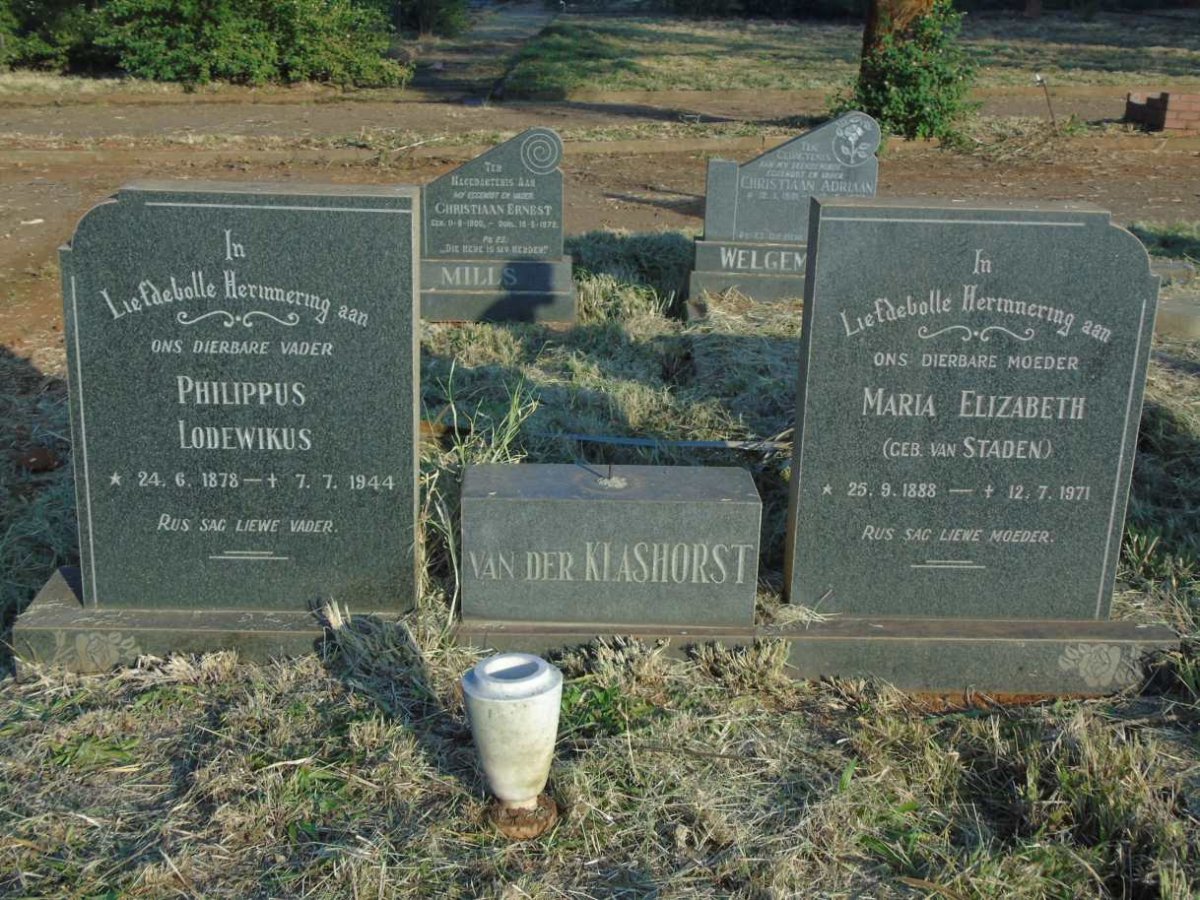 KLASHORST Philippus Lodewikus, van der 1878-1944 & Maria Elizabeth VAN STADEN  1888-1971