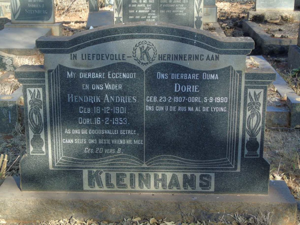 KLEINHANS Hendrik Andries 1901-1953 & Dorie 1907-1990