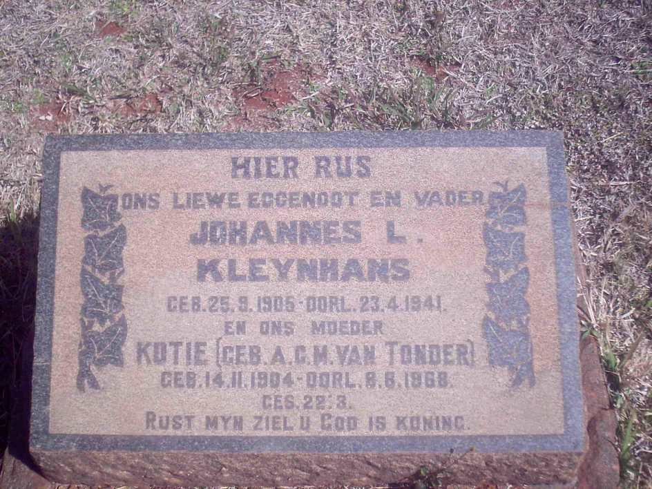 KLEYNHANS Johannes L. 1905-1941 &amp; A.C.M. VAN TONDER 1904-1968