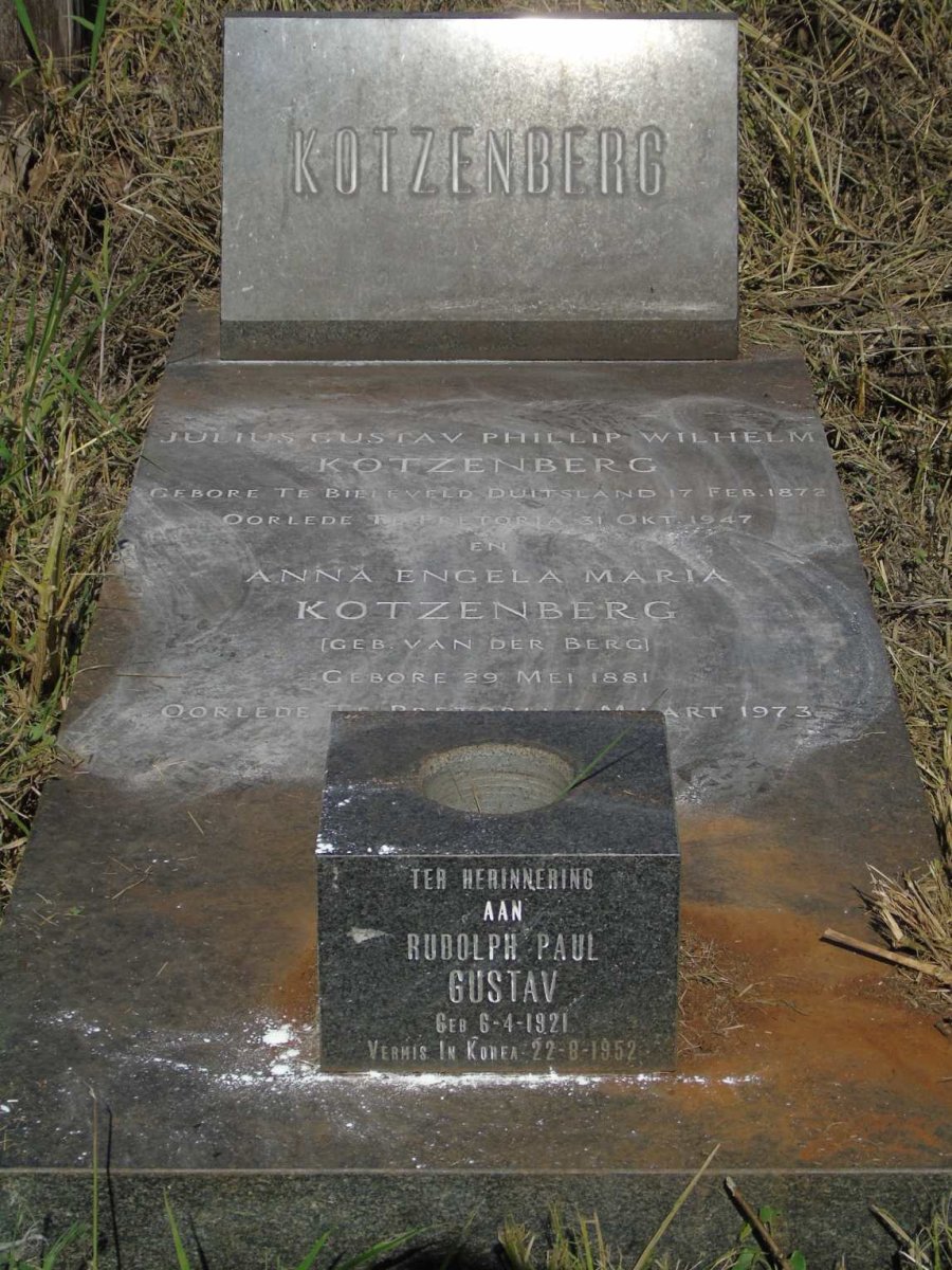 KOTZENBERG Julius Gustav Phillip Wilhelm 1872-1947 & Anna Engela Maria VAN DER BERG 1881-1973 :: KOTZENBERG Rudolph Paul Gustav 1921-1952_1