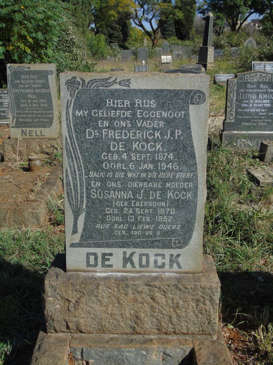 KOCK Frederick J.P., de 1874-1946 & Susanna J. EBERSOHN 1870-1952