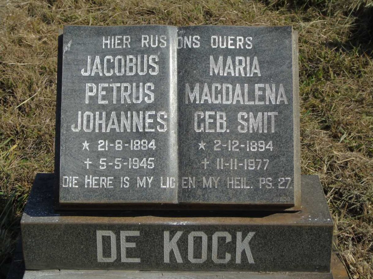 KOCK Jacobus Petrus Johannes, de 1884-1945 Maria Magdalena SMIT 1894-1977