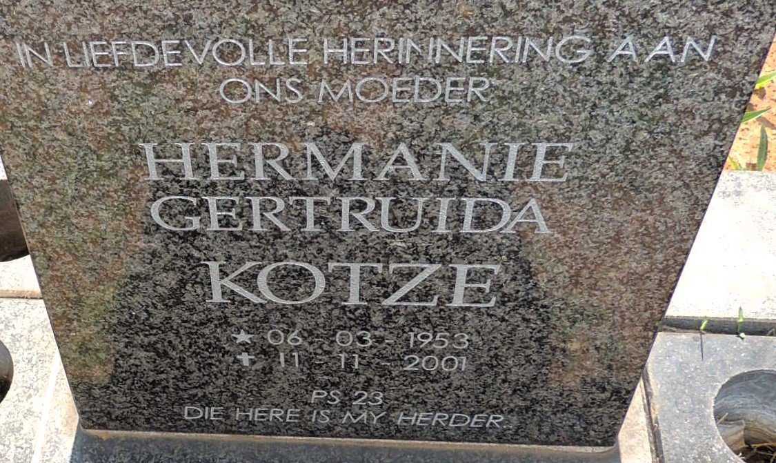 KOTZE Hermanie Gertruida 1953-2001